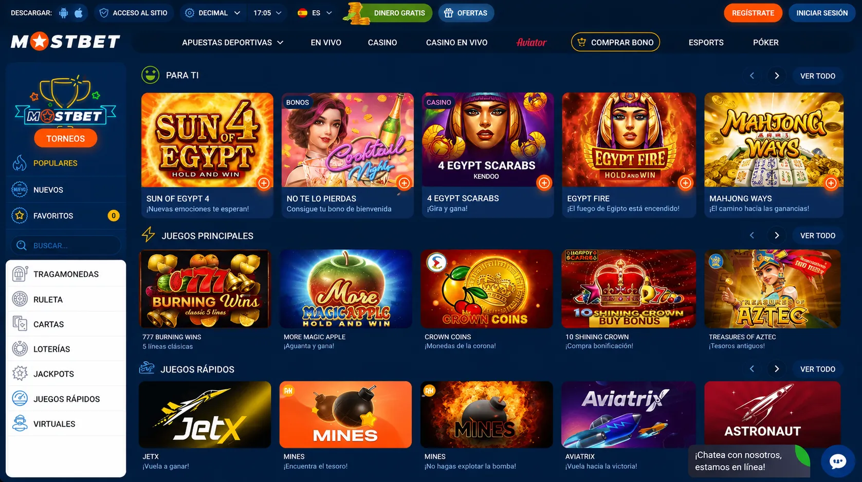 Juegos y proveedores en Mostbet Casino