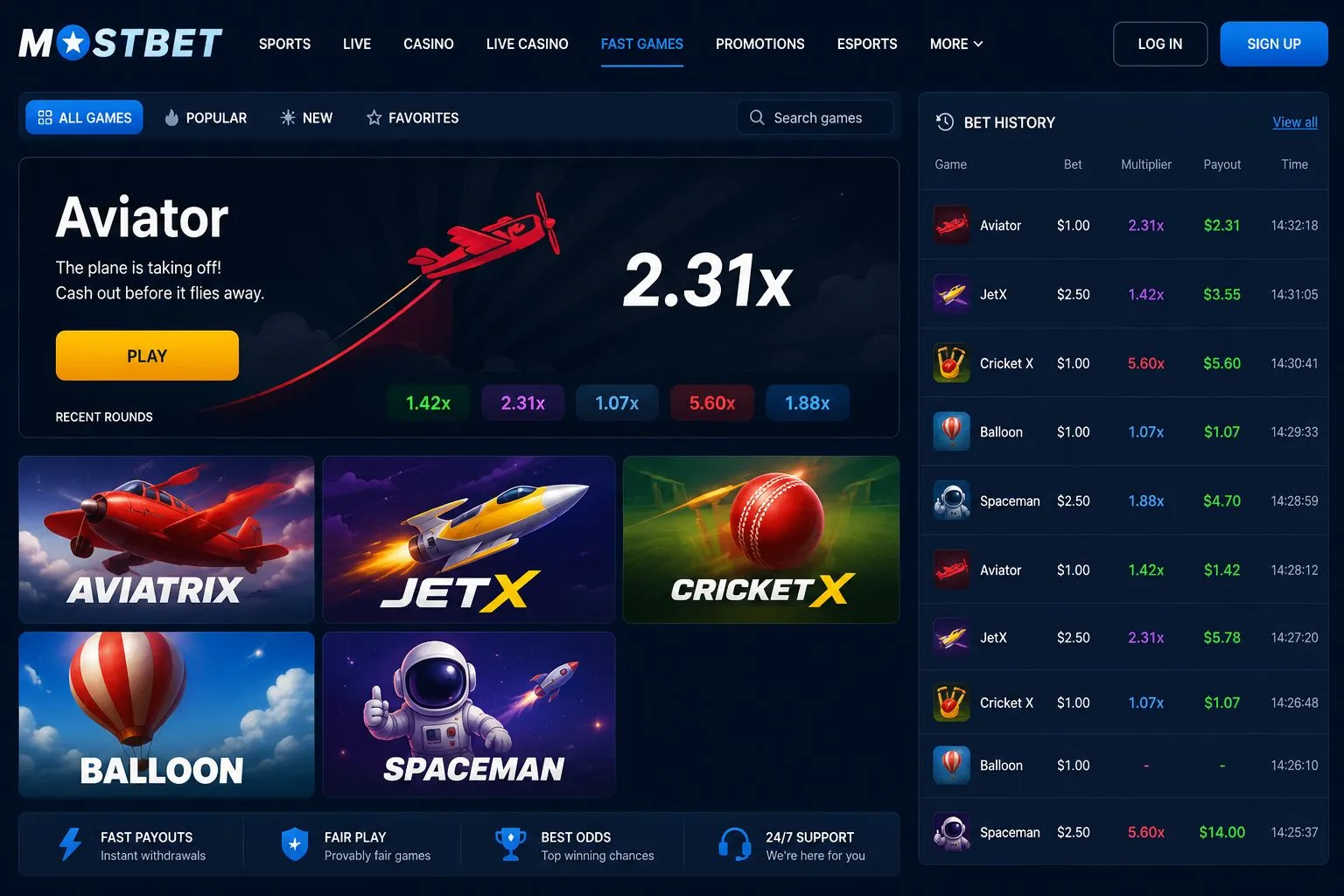 Mostbet Aviator round in the crash games category