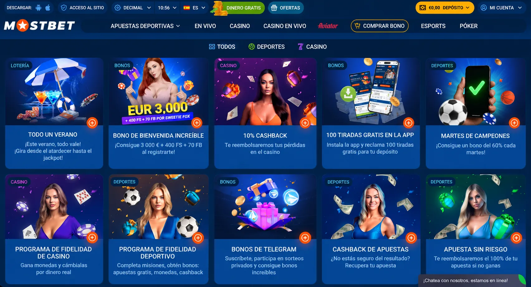 Bono de bienvenida por el registro en Mostbet login